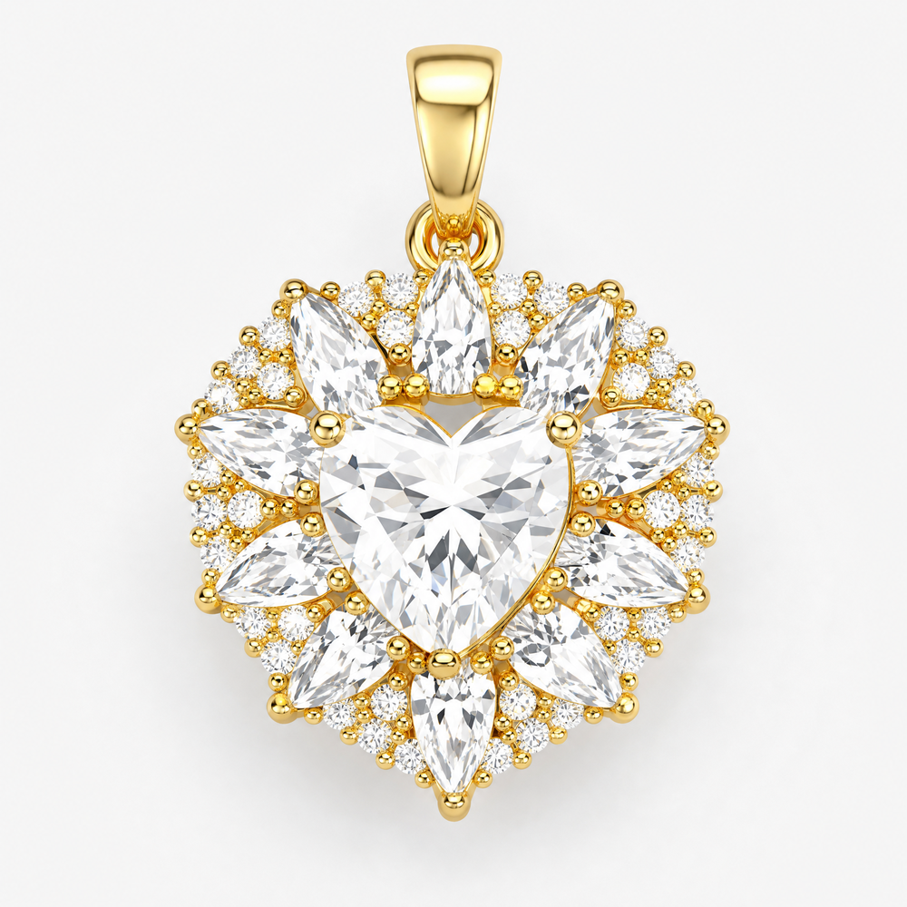14K Gold Heart Halo Pendant Necklace-Gift for Her