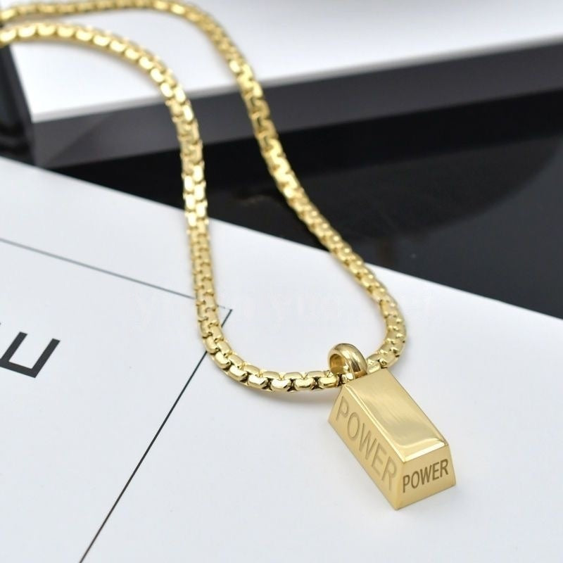14K Gold “POWER” Pendant Necklace-Strong & Refined