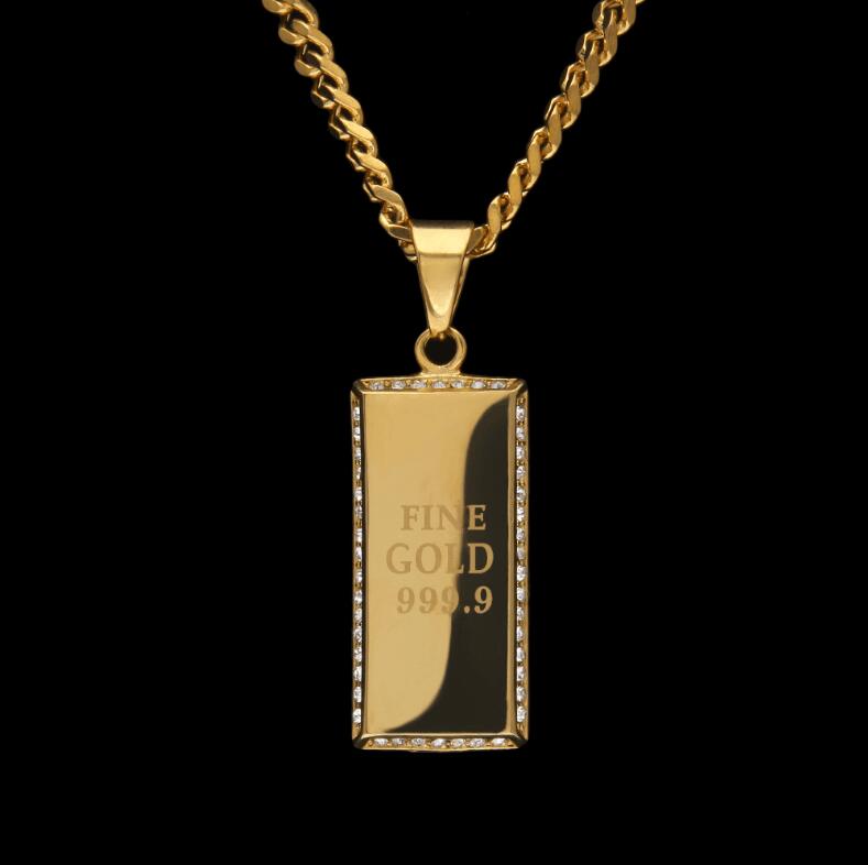 14K Gold Bar Diamond Pendant Necklace