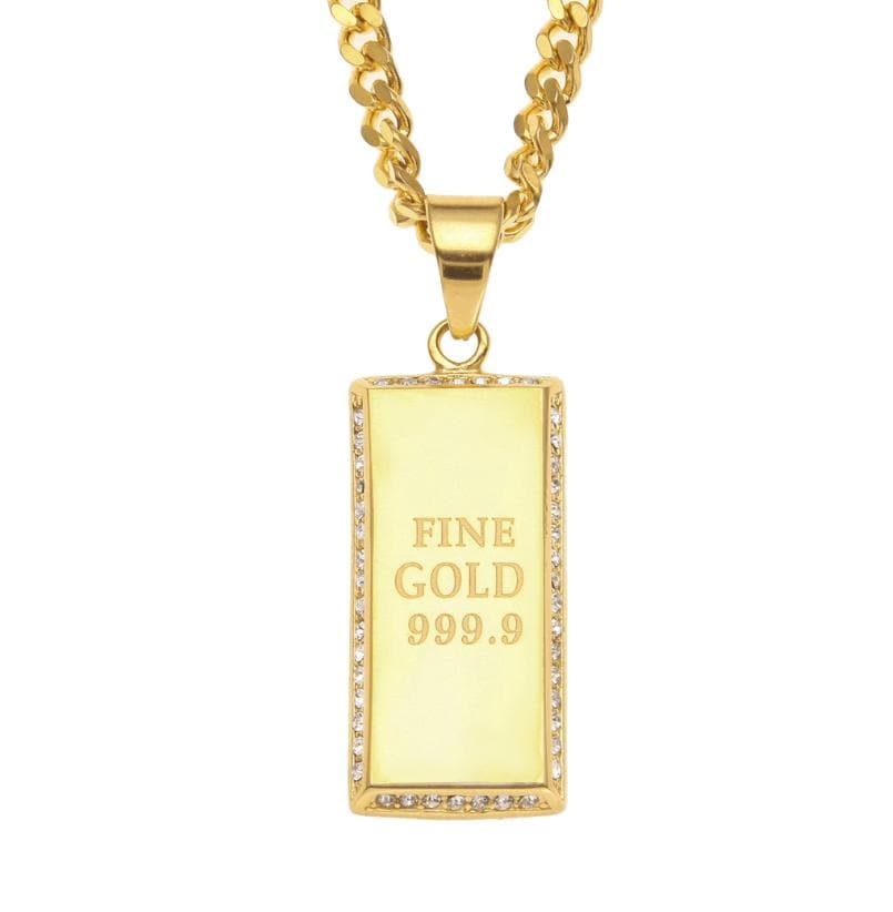 14K Gold Bar Diamond Pendant Necklace