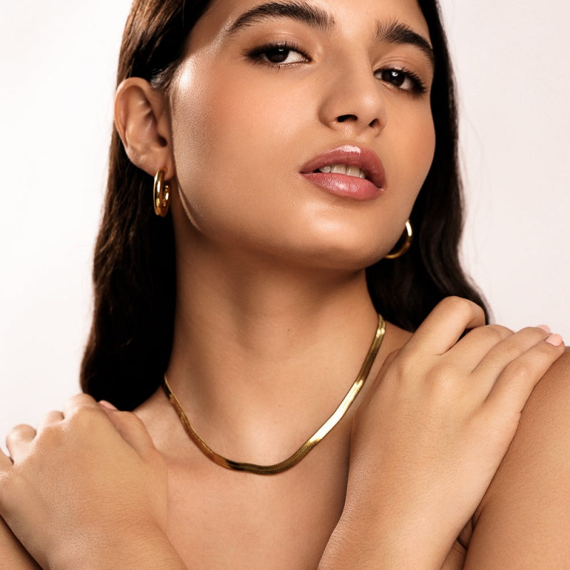 14K Gold Herringbone Necklace-3MM