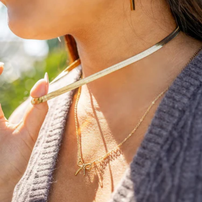 14K Gold Herringbone Chain Necklace- 7mm