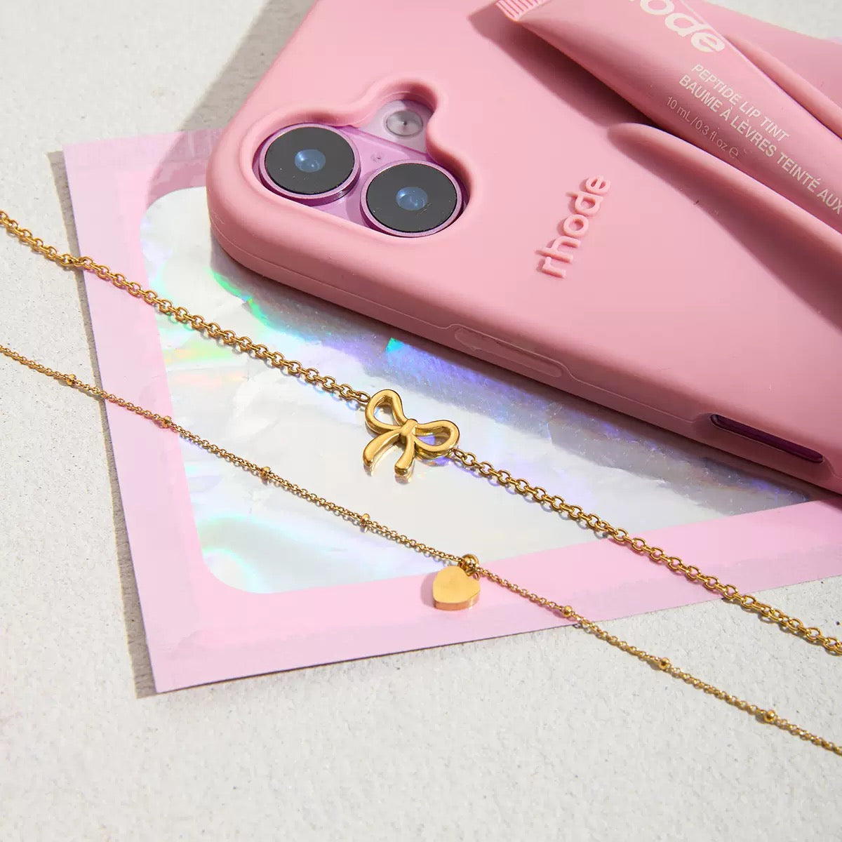 14K Gold Bow & Heart Layered Necklace