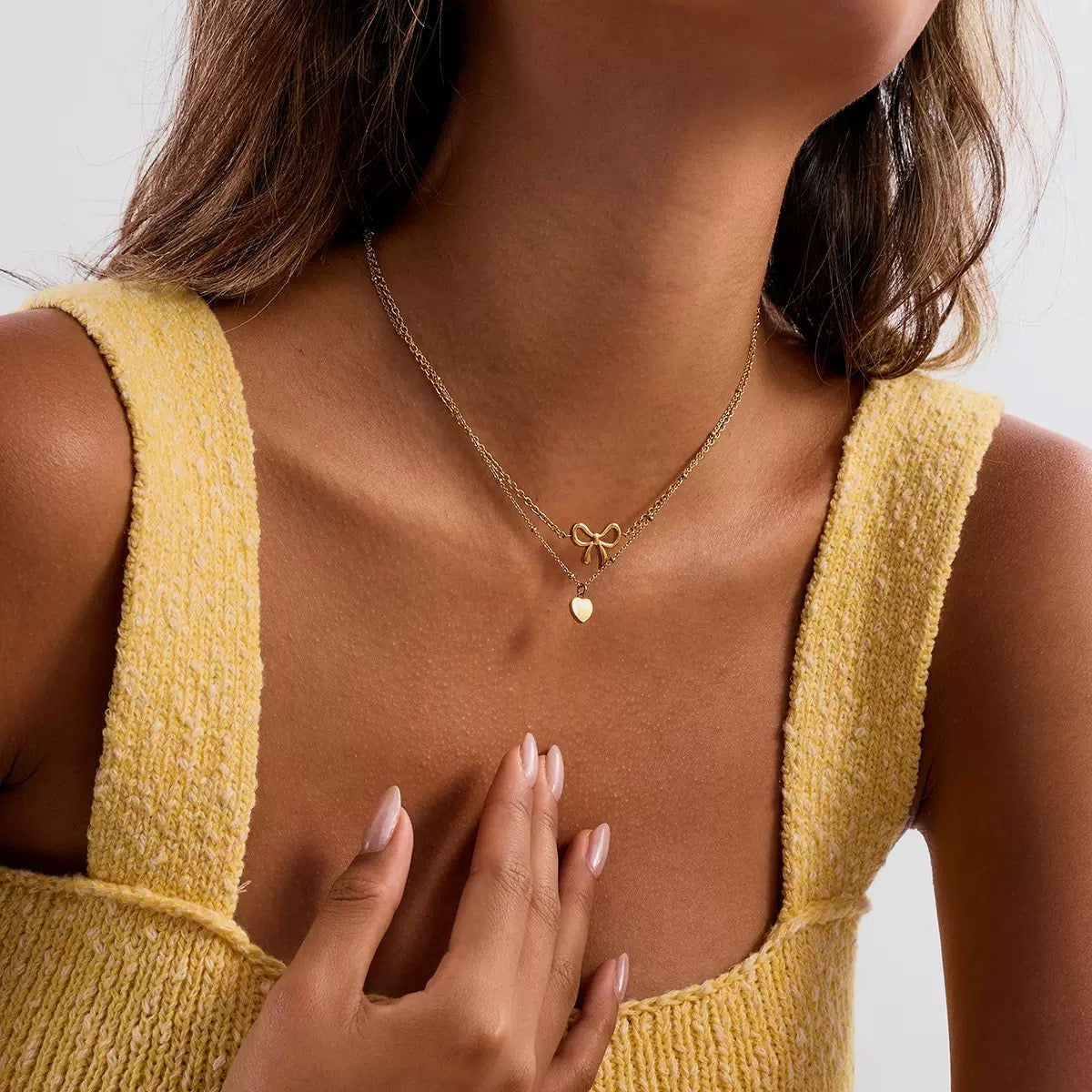 14K Gold Bow & Heart Layered Necklace