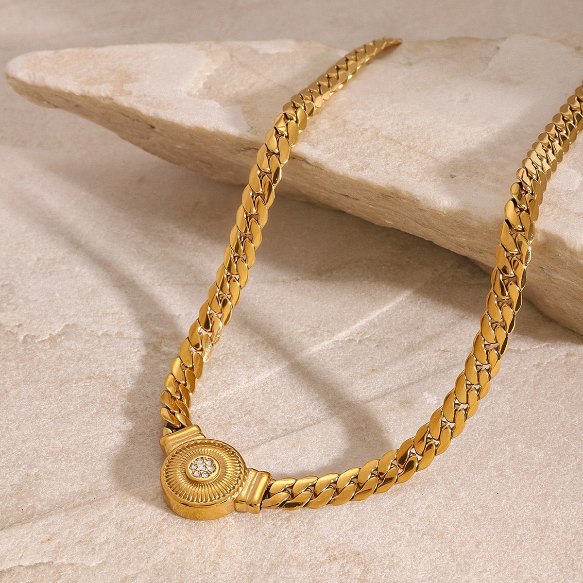 14K Gold Snake Chain with Round Pendant
