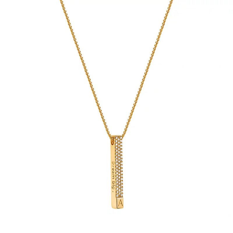 14K Gold CZ Bar Necklace