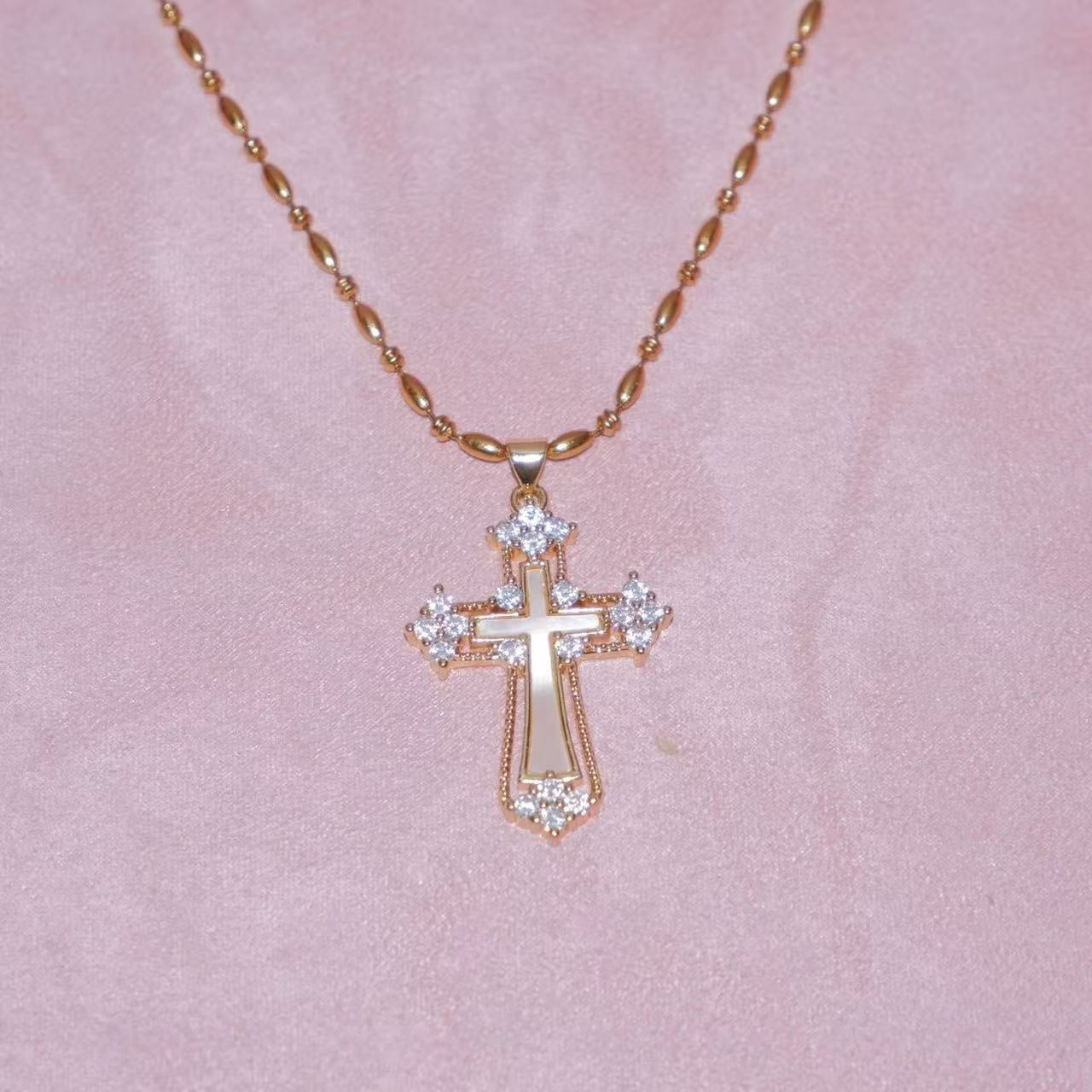 14K Gold Gemstone Cross Pendant Necklace