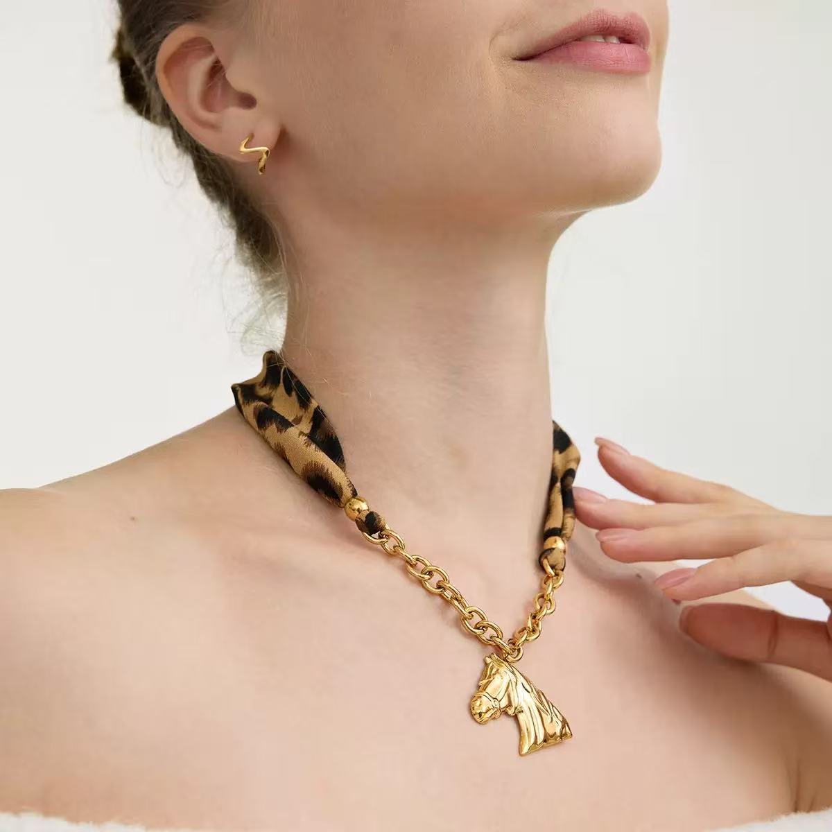 14K Gold Horse Silk Scarf Necklace