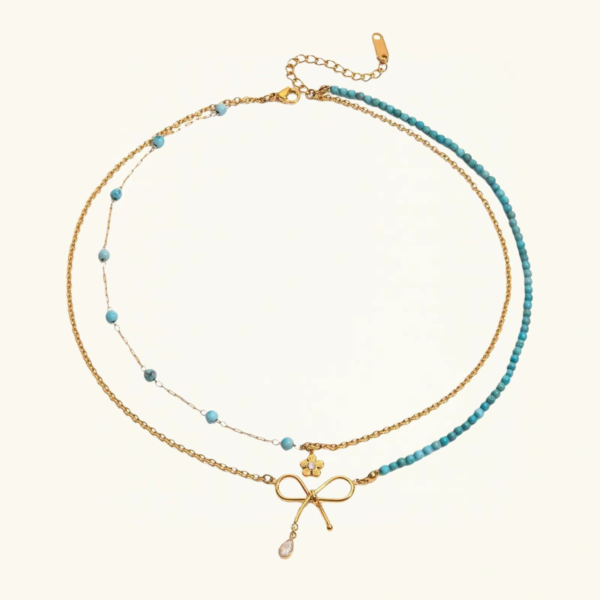 14K Gold Turquoise Bow Layered Necklace