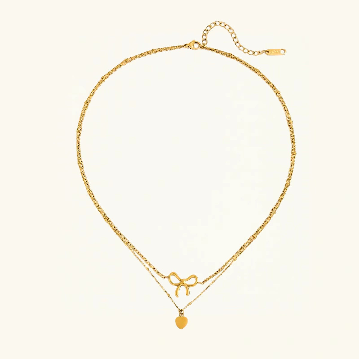 14K Gold Bow & Heart Layered Necklace