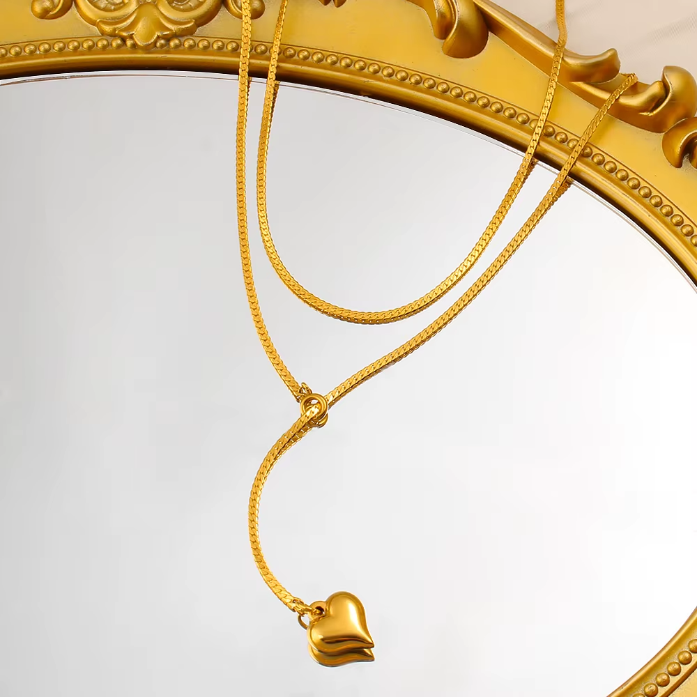 14K Gold Heart Pendant Sweater Necklace