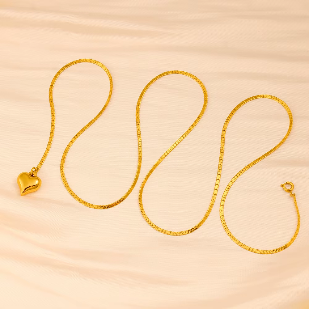 14K Gold Heart Pendant Sweater Necklace