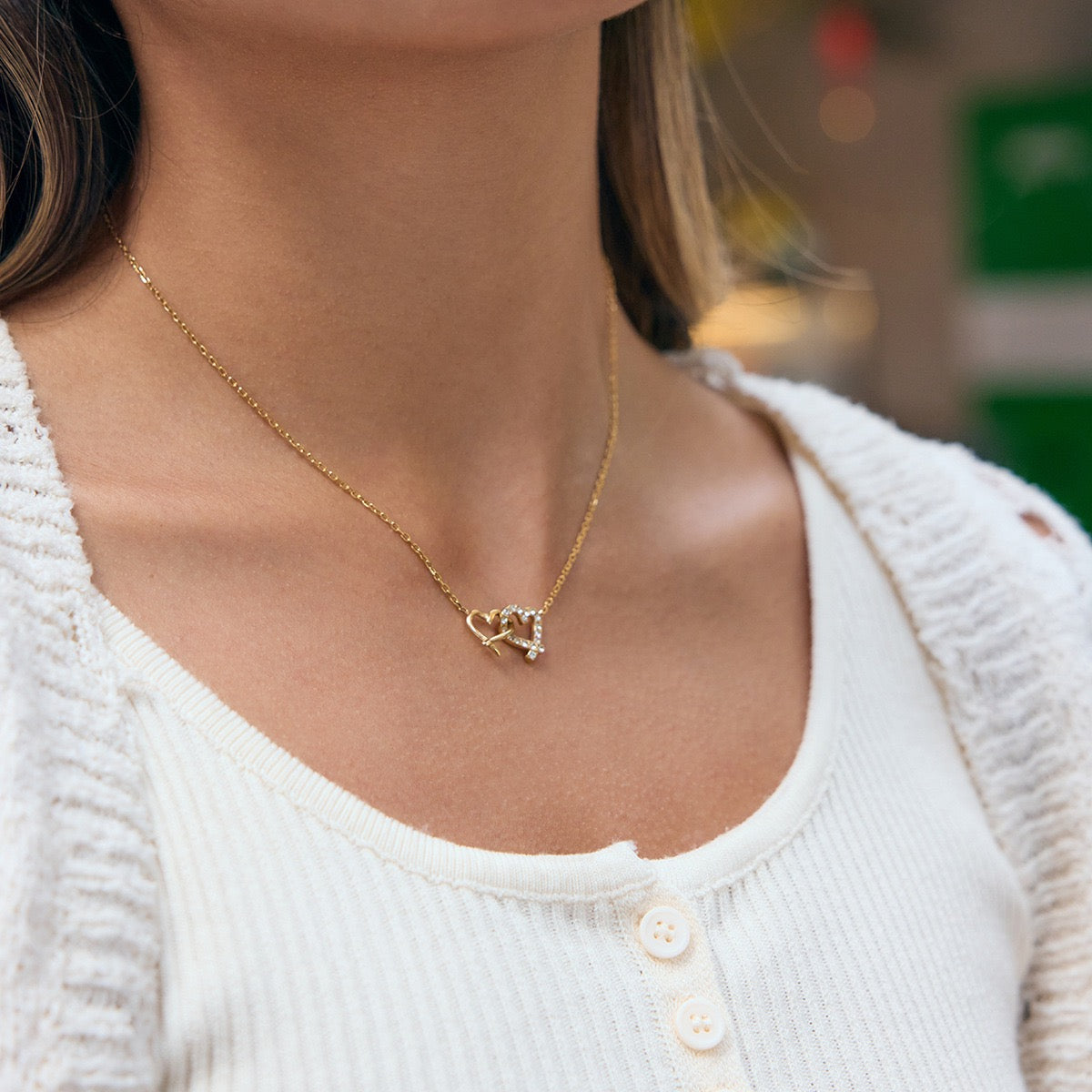 14K Gold Double Heart Necklace#3