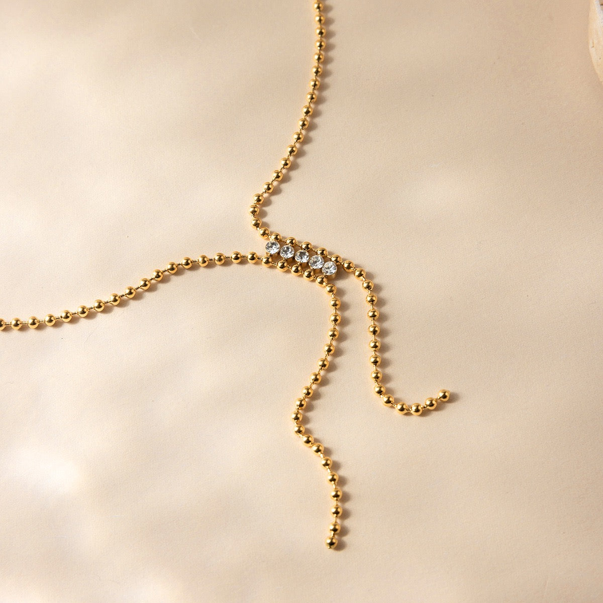 14K Gold Y-Shaped Crystal Bead Necklace