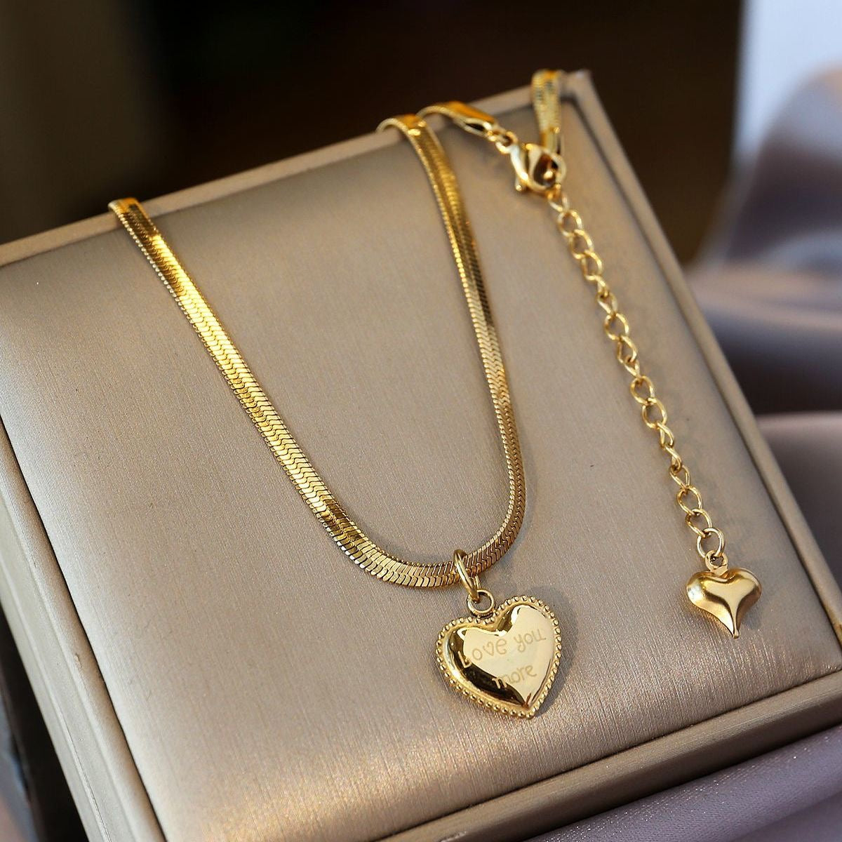 14K Gold 'Love You More' Heart Necklace