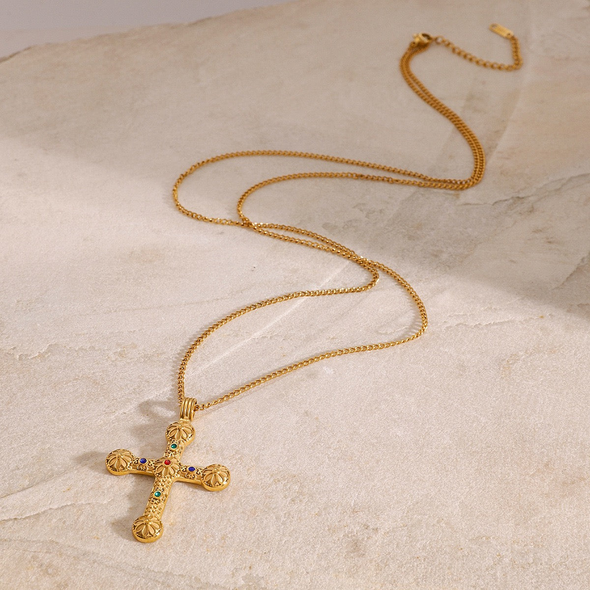 14K Gold Cross Necklace-Long 28" Chain