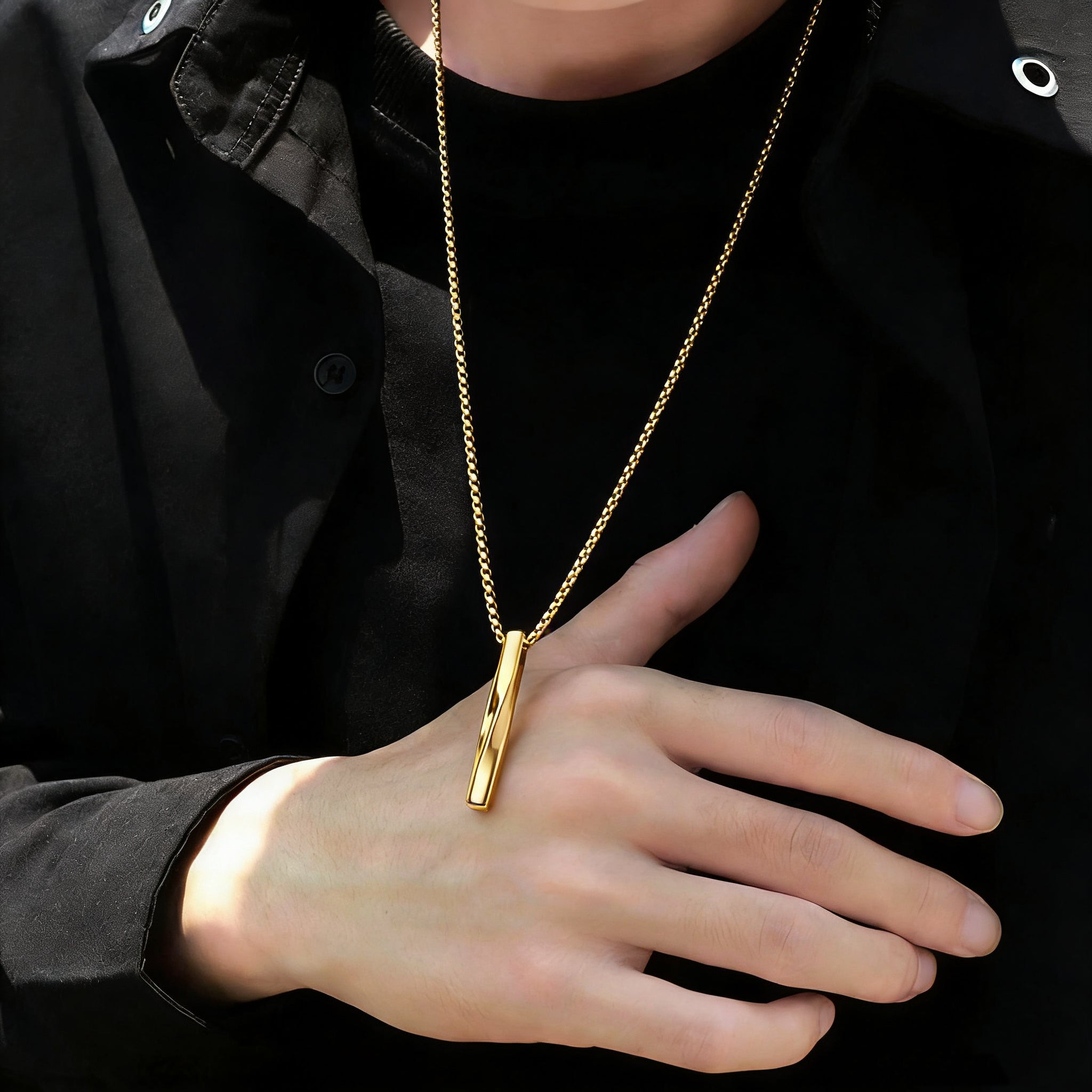 14K Gold Spiral Bar Pendant Necklace--Effortless Everyday Elegance