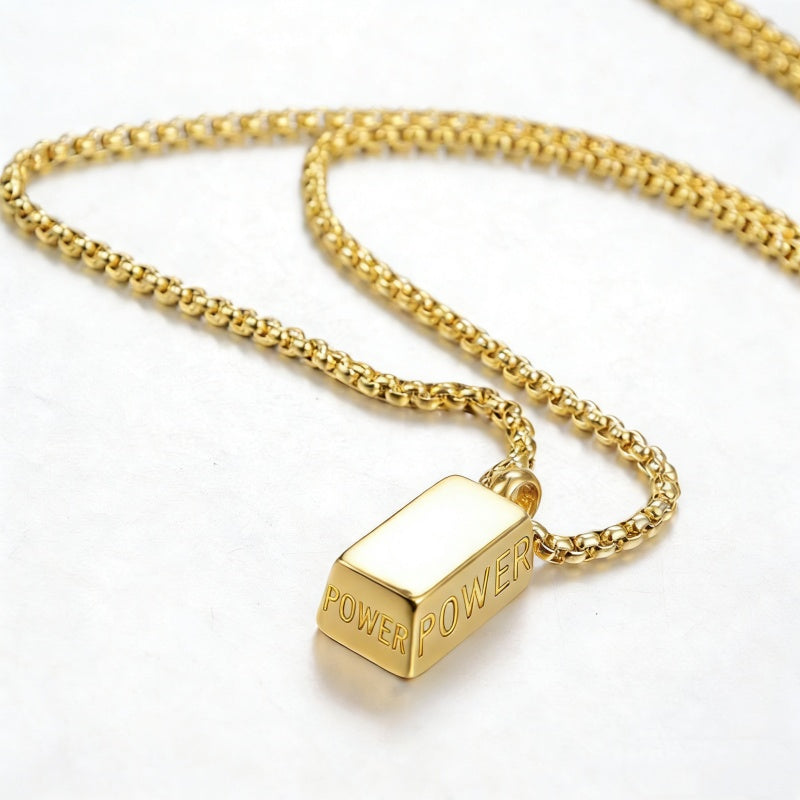 14K Gold “POWER” Pendant Necklace-Strong & Refined