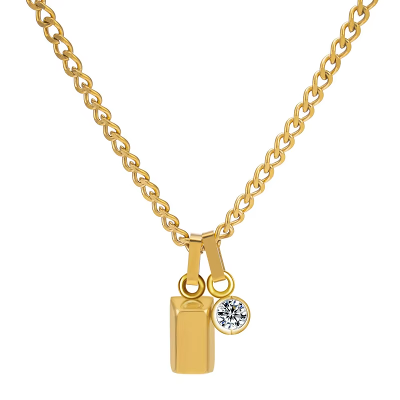 14K Gold Minimal Bar Birthstone Necklace