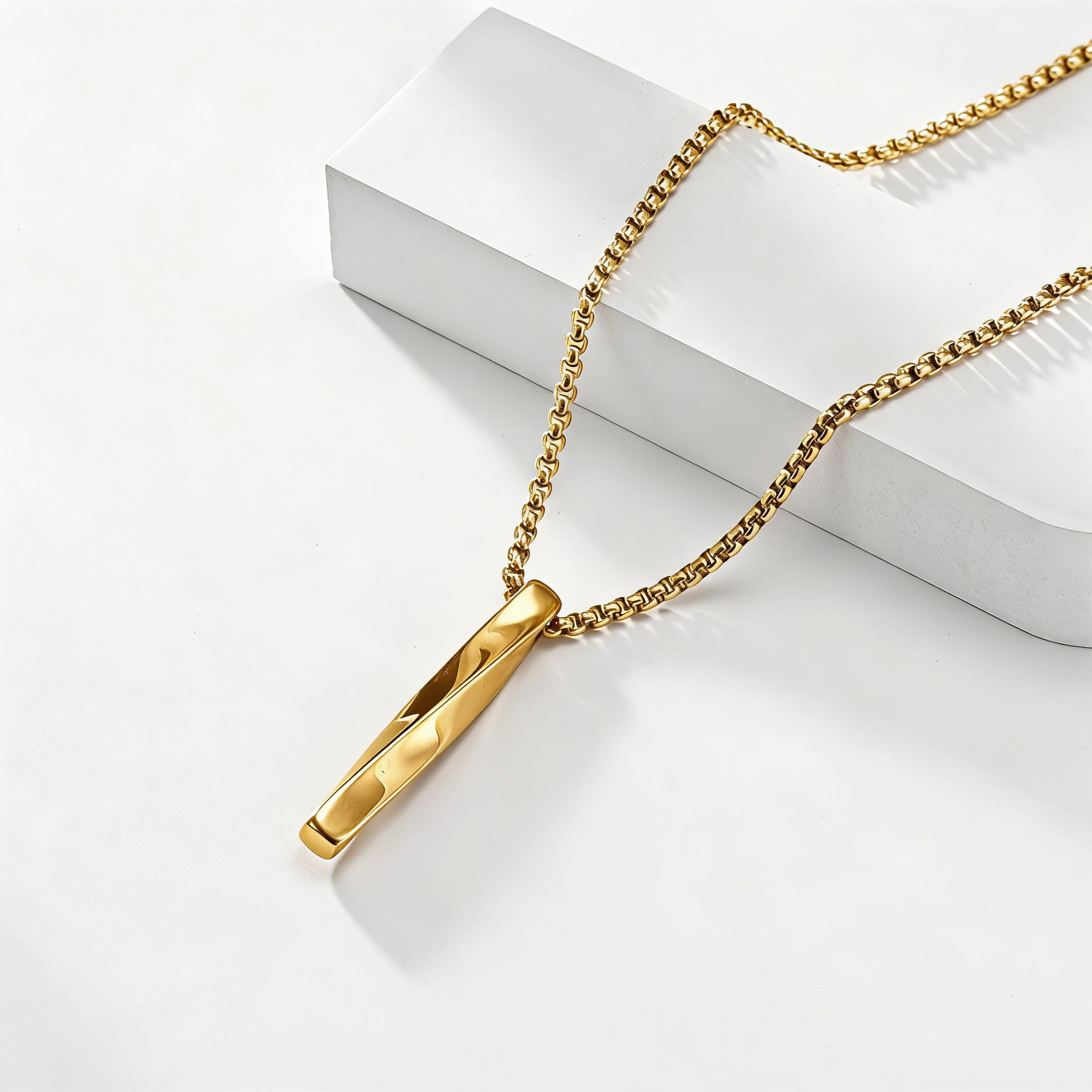 14K Gold Spiral Bar Pendant Necklace--Effortless Everyday Elegance