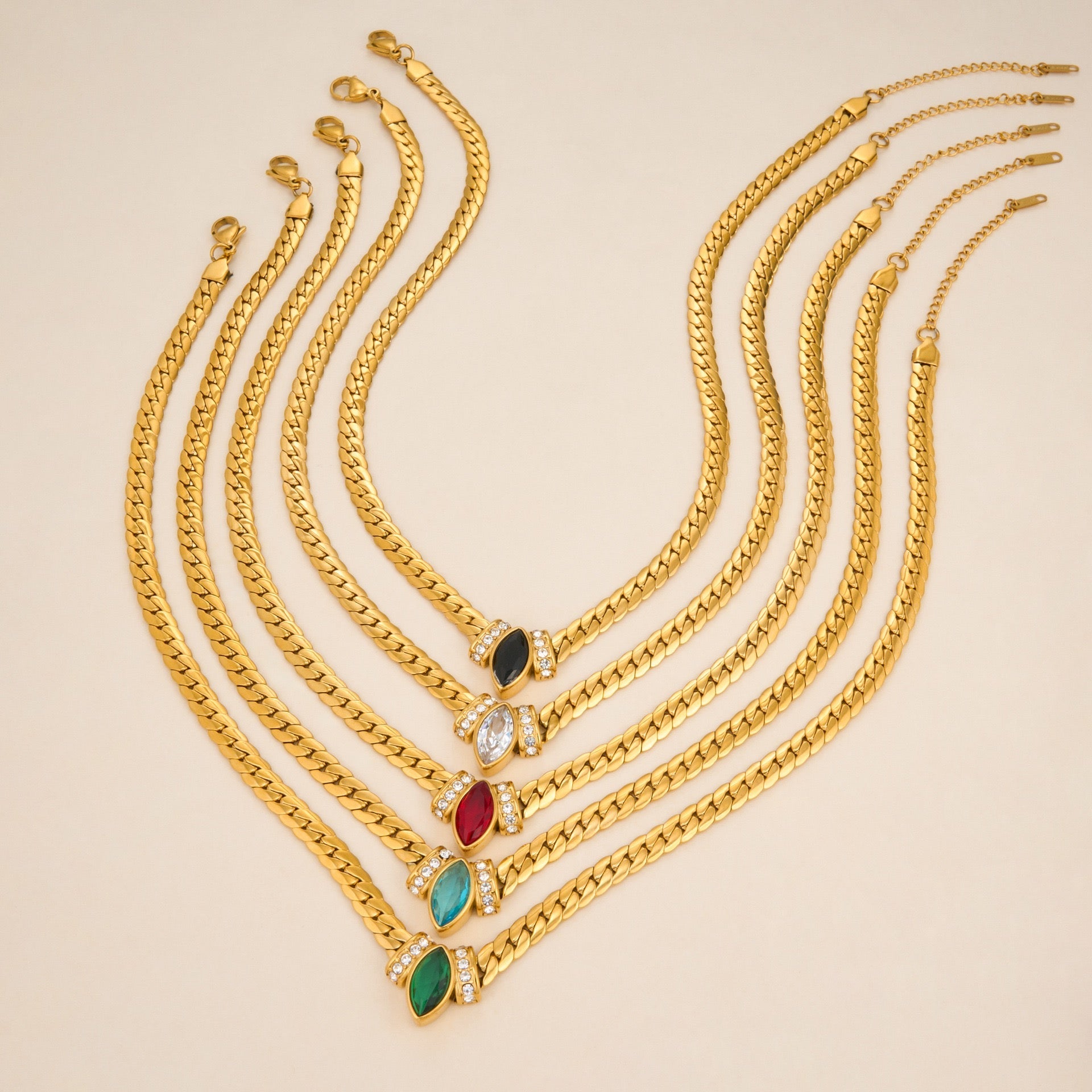 14K Gold Italian Chain Necklace with Gemstone