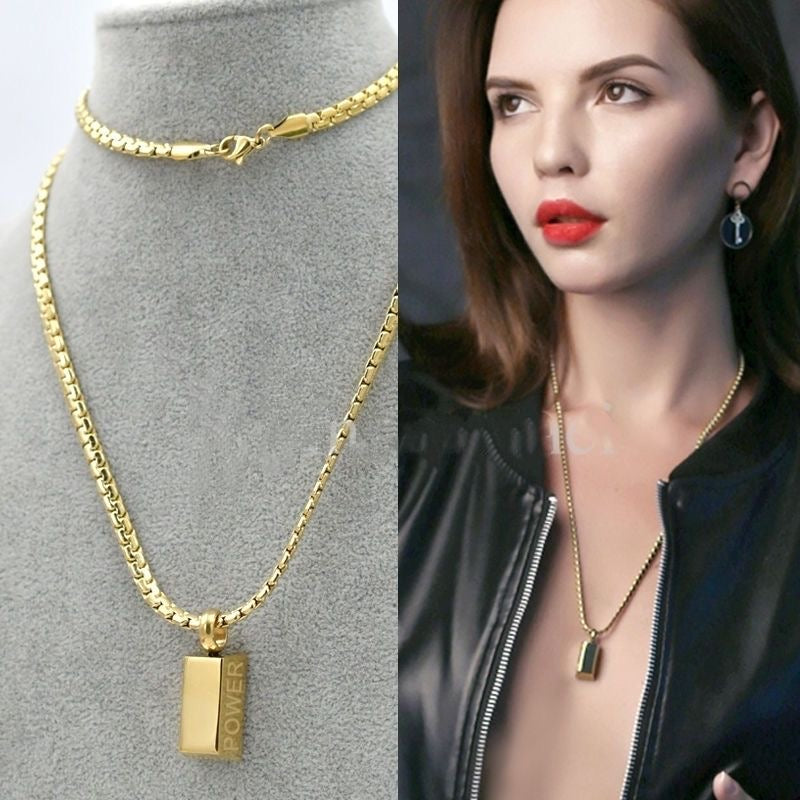14K Gold “POWER” Pendant Necklace-Strong & Refined
