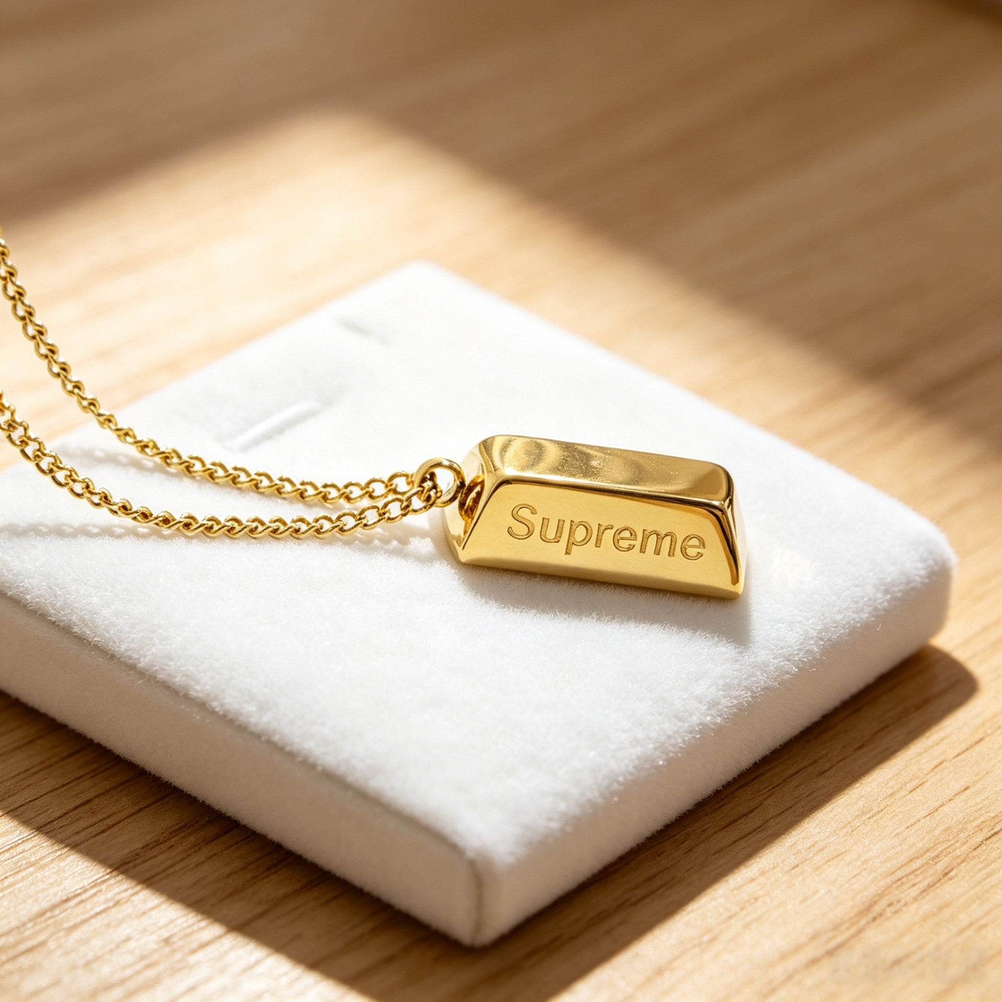 14K Gold Ingot Pendant Necklace-Minimalist Gold Chain Jewelry