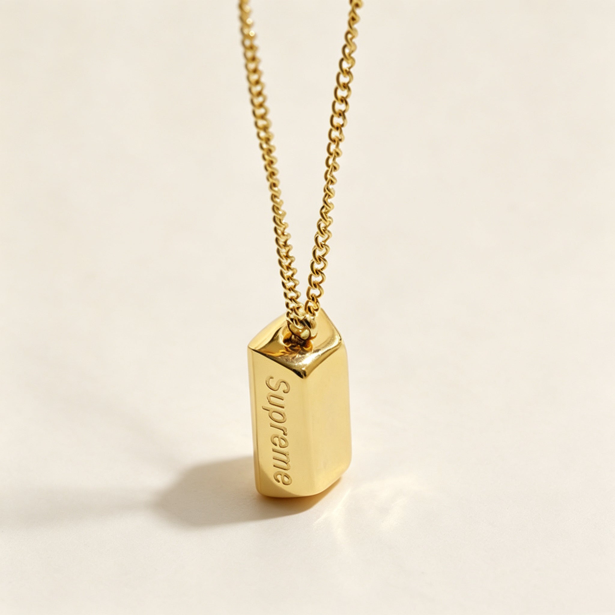 14K Gold Ingot Pendant Necklace-Minimalist Gold Chain Jewelry