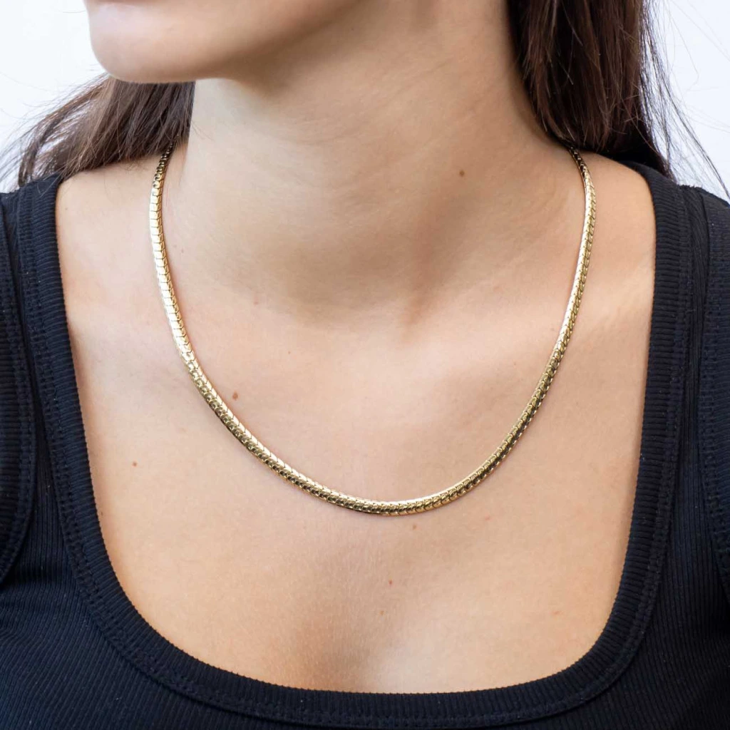 14K Gold 6mm Herringbone Chain Necklace