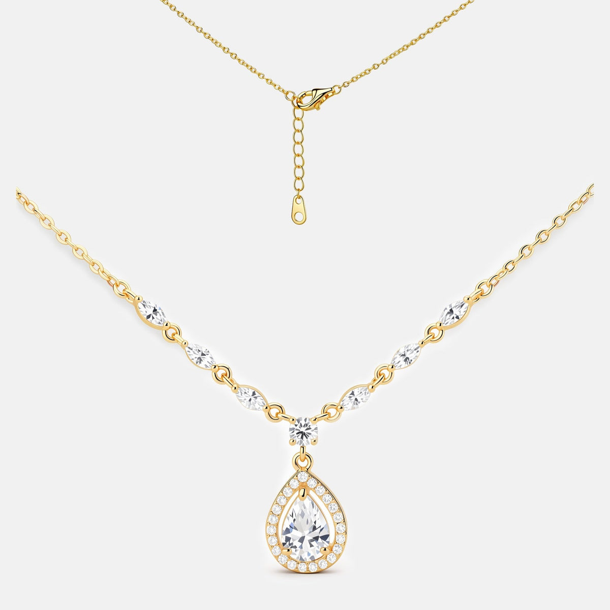 14K Gold Teardrop Halo Pendant Necklace