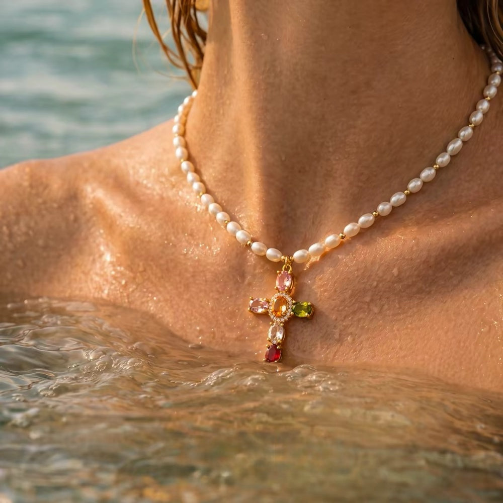 Lumière Pearl Cross Necklace