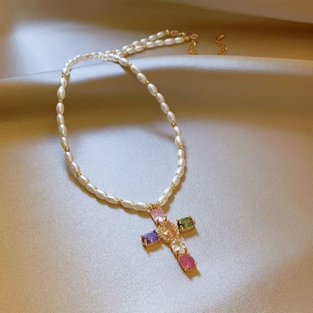 Lumière Pearl Cross Necklace