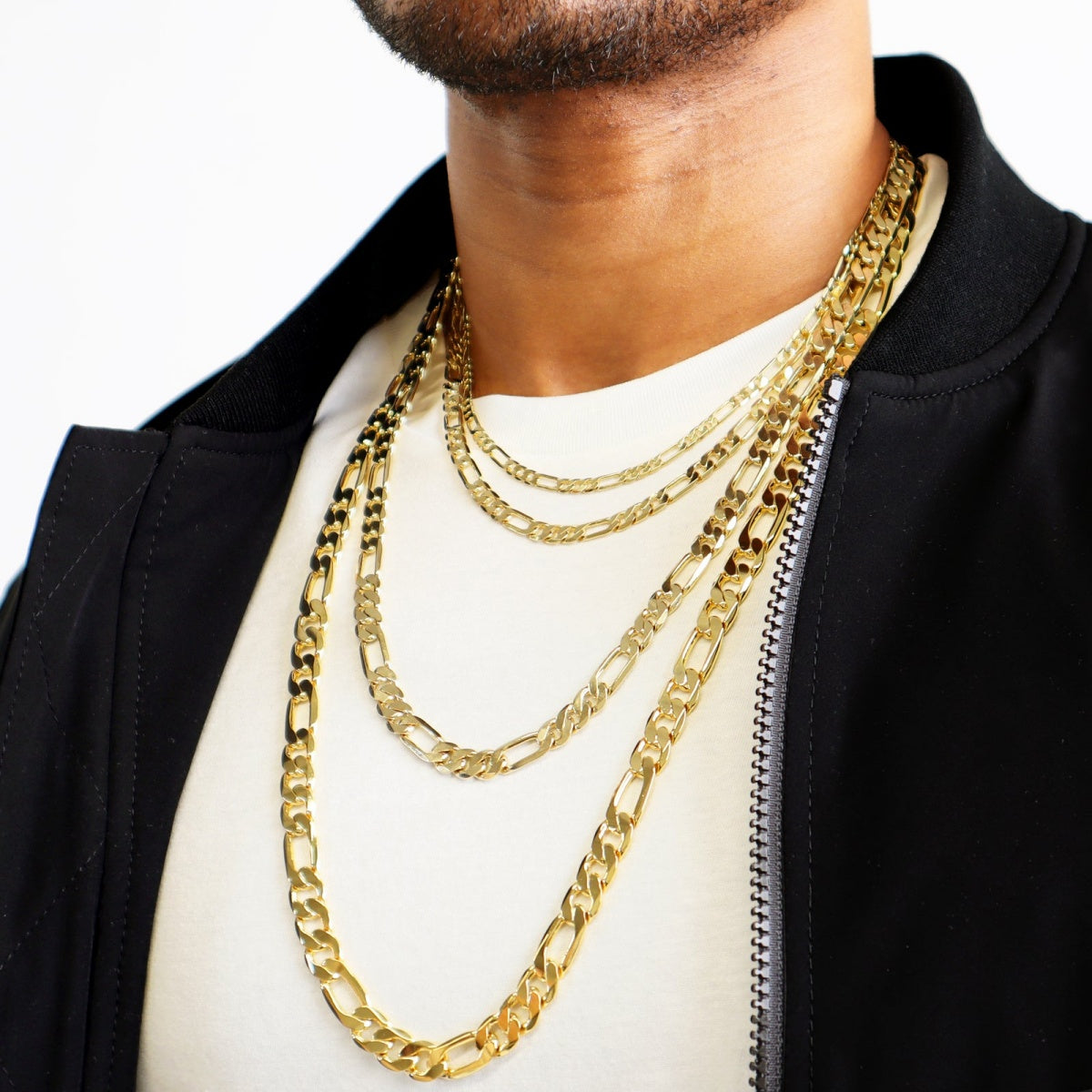14K Gold Figaro Chain Necklace – Italian Style 2mm–10mm