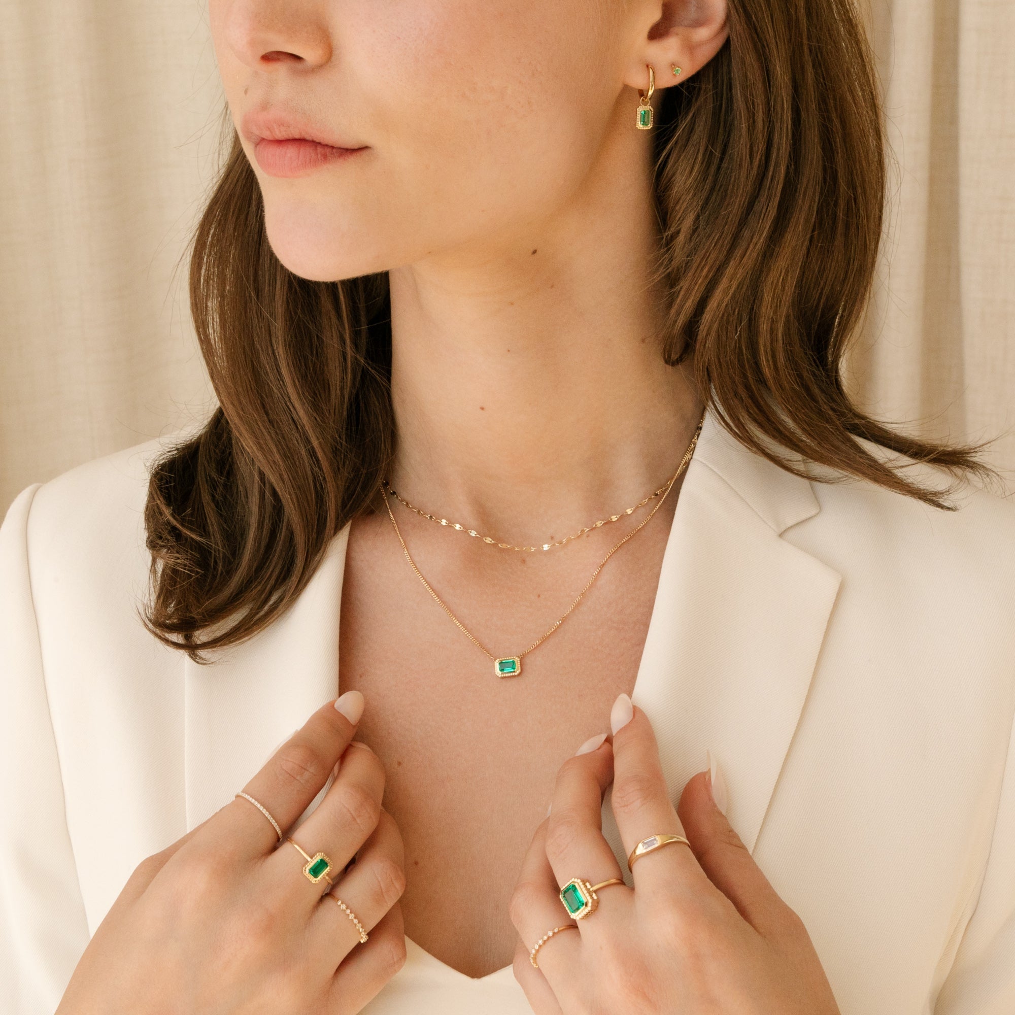 Ribbed Emerald Hoop Earrings