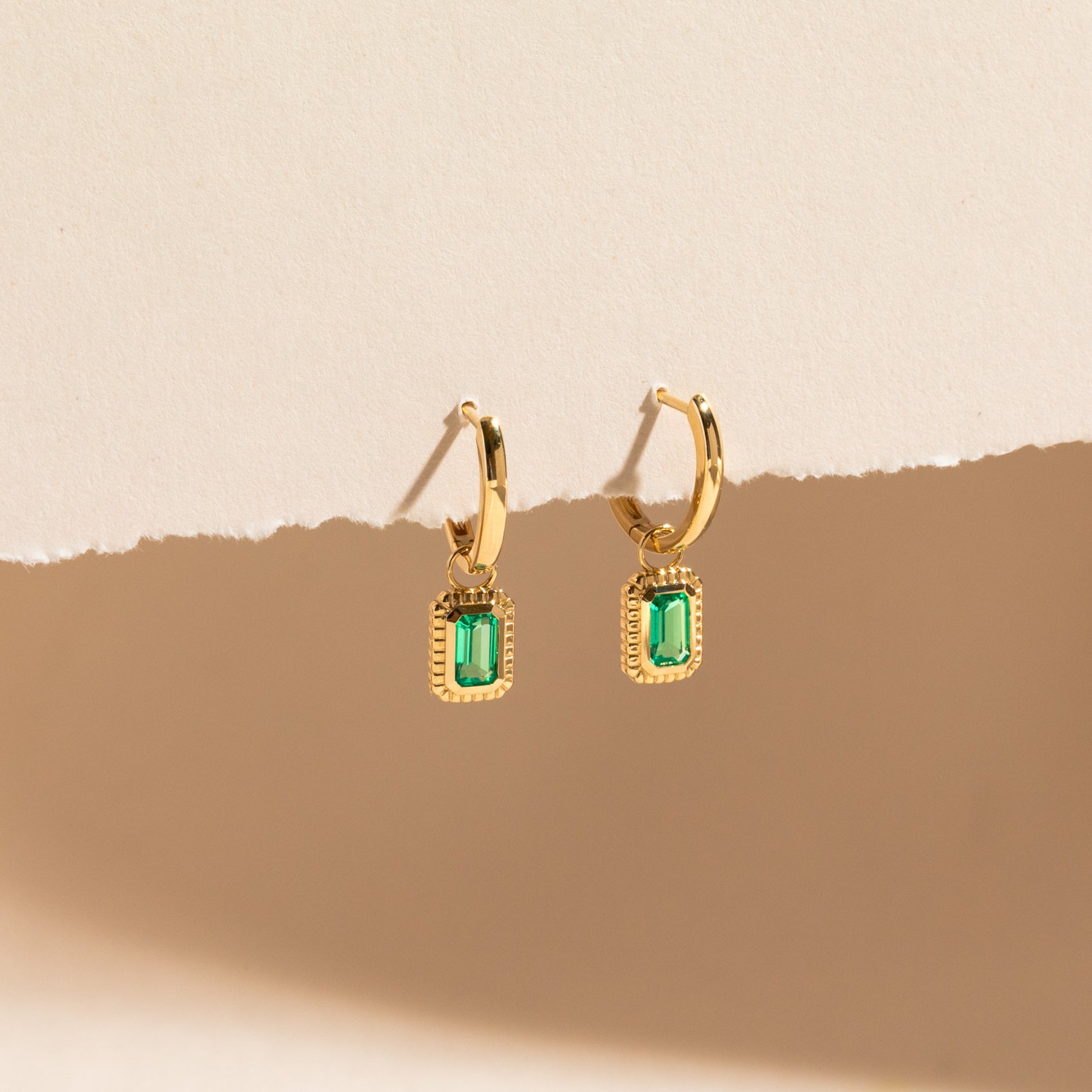 Ribbed Emerald Hoop Earrings