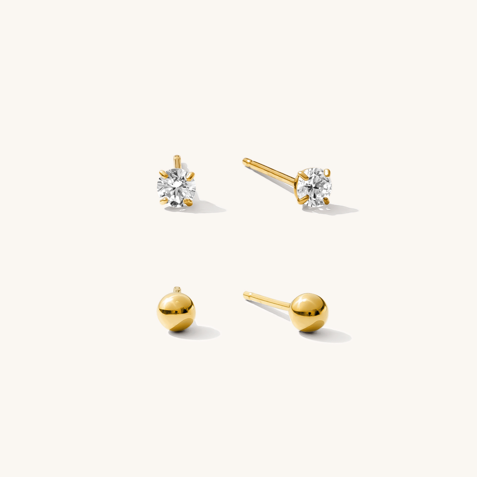 Dainty Stud Earrings Set - 14k