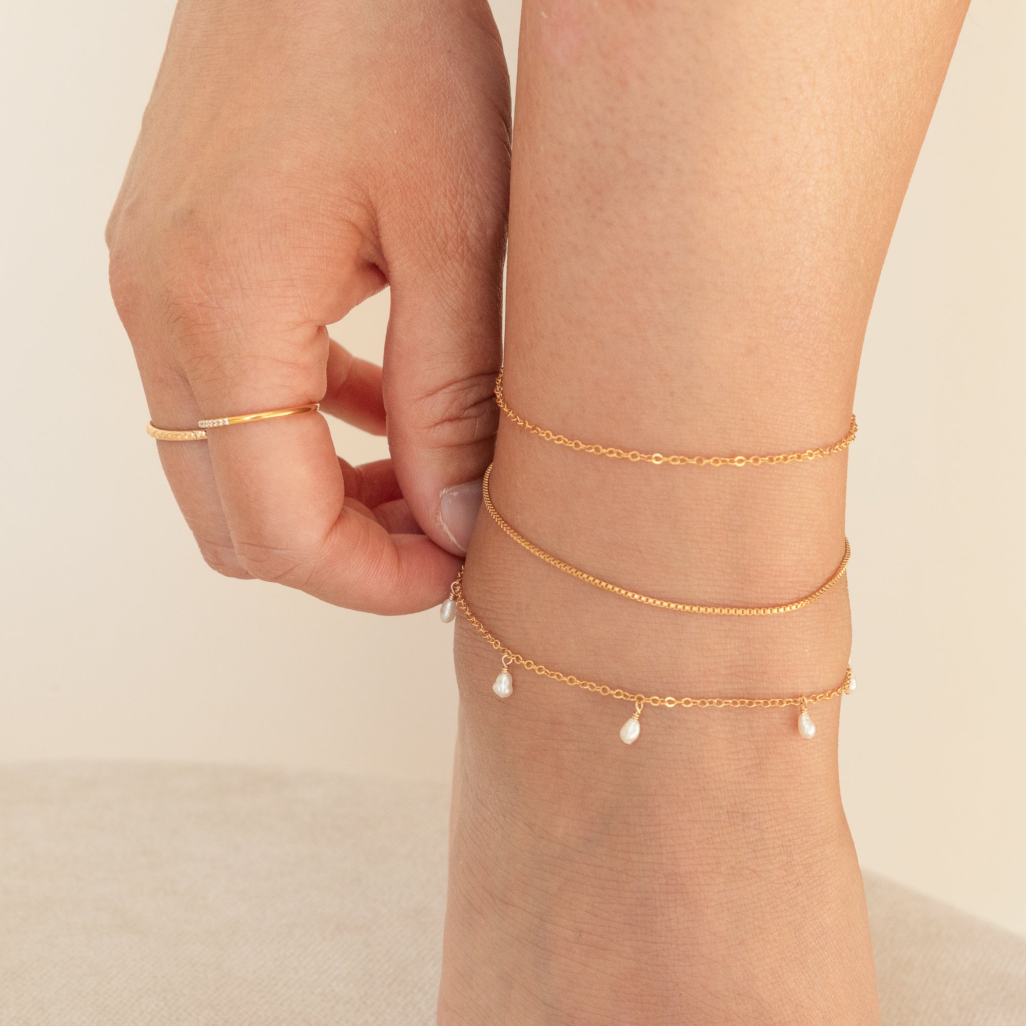 14K Gold Thin Box Chain Anklet