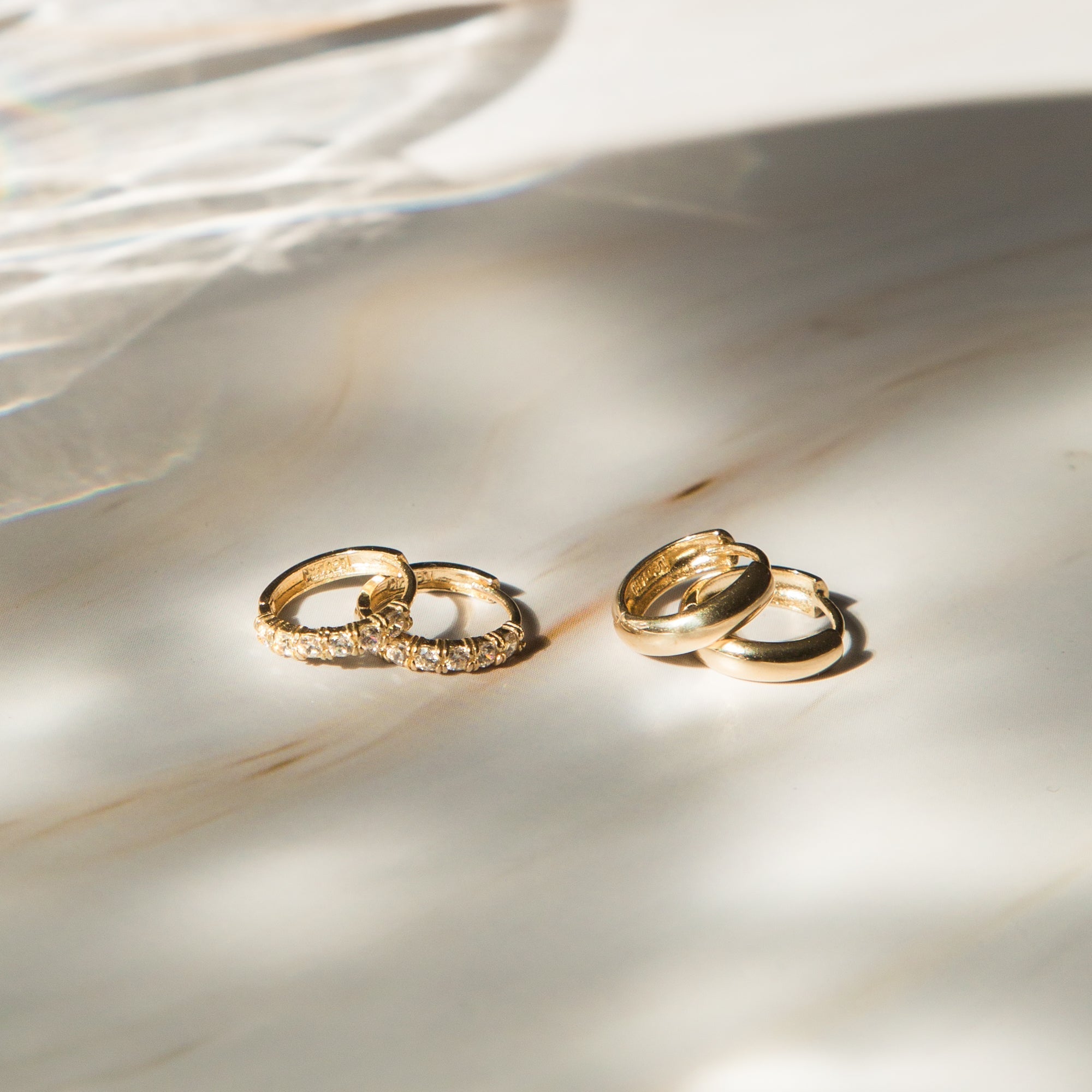 Classic CZ Huggie Hoop Earrings - 14k Solid Gold