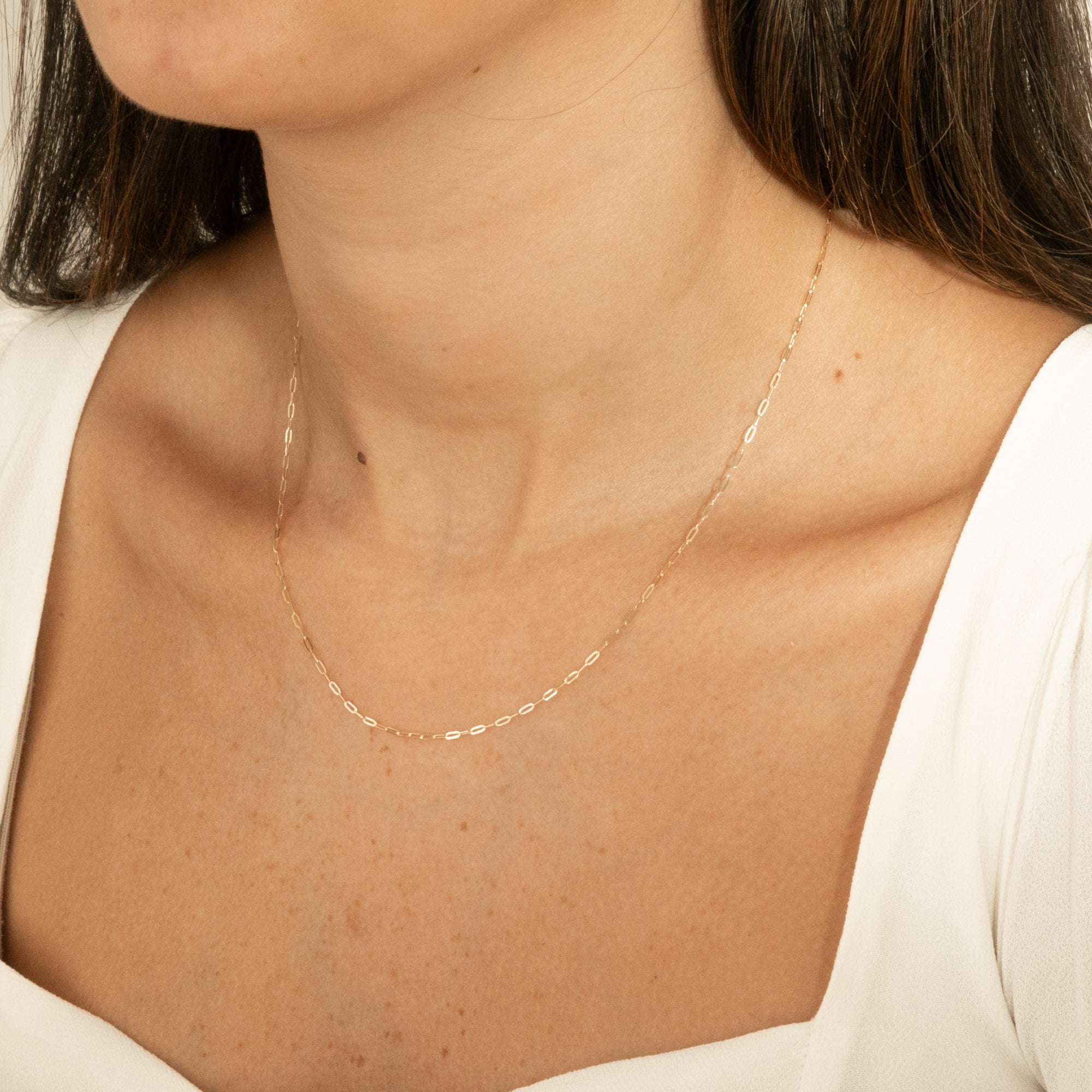 Dainty Paperclip Chain Necklace - 14k Solid Gold