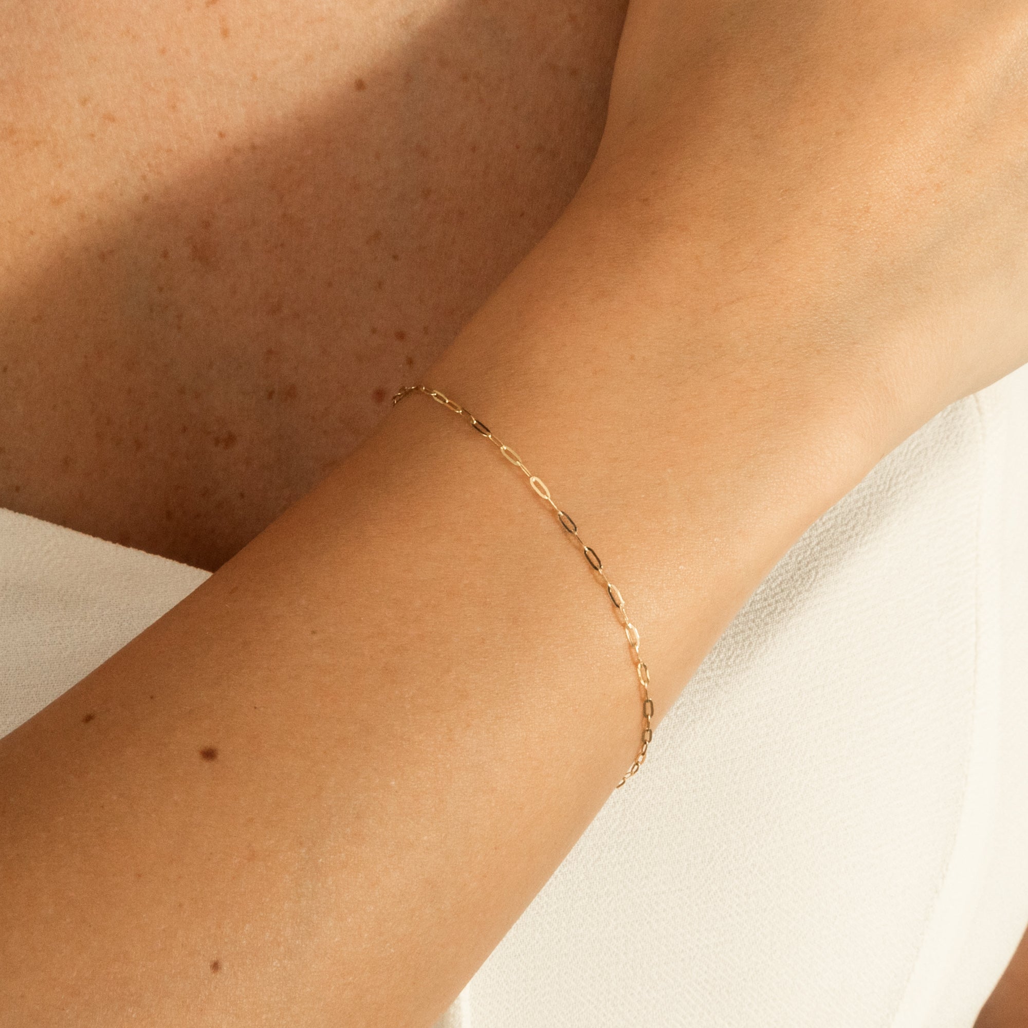 Dainty Paperclip Chain Bracelet - 14k Solid Gold