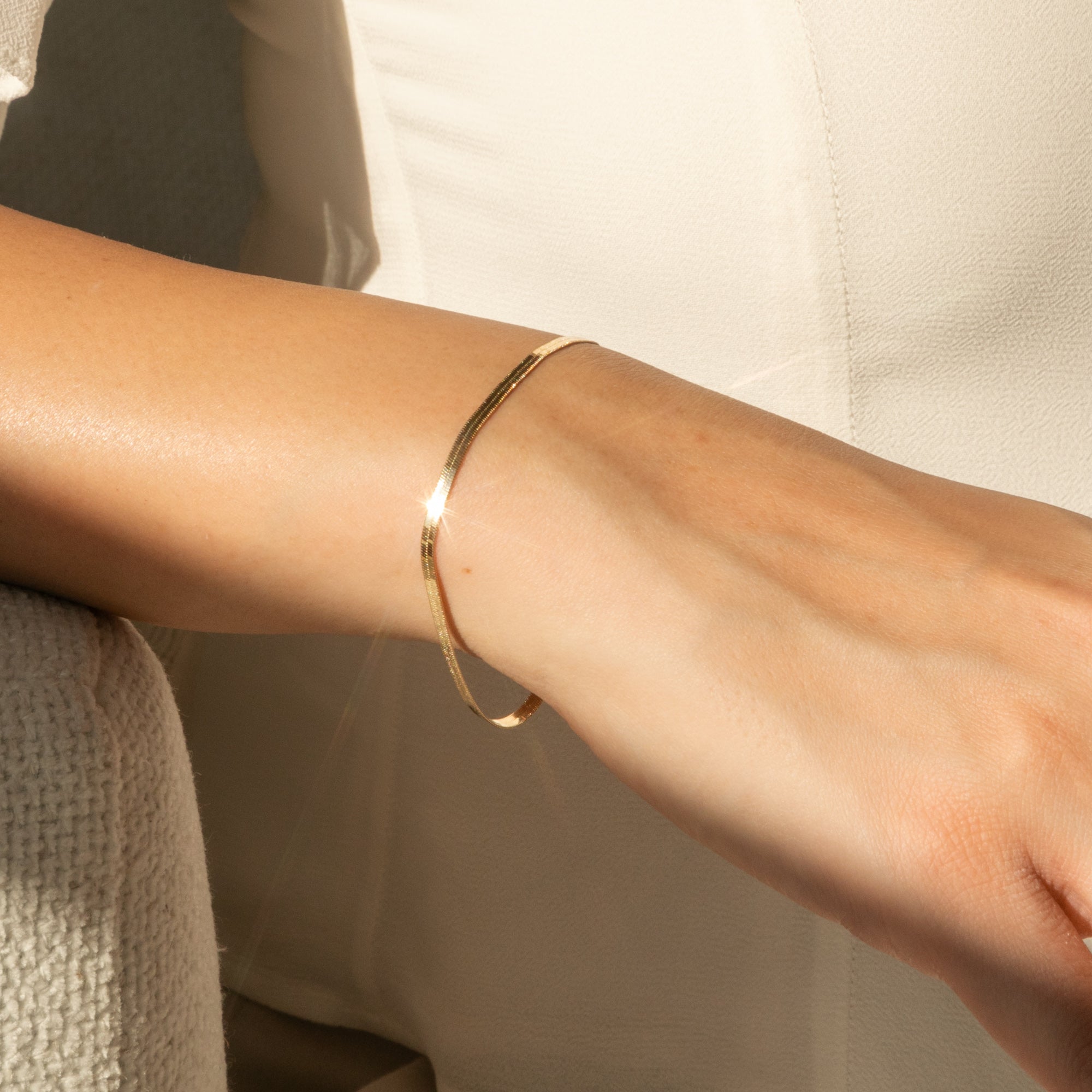 Herringbone Bracelet - 14k Solid Gold