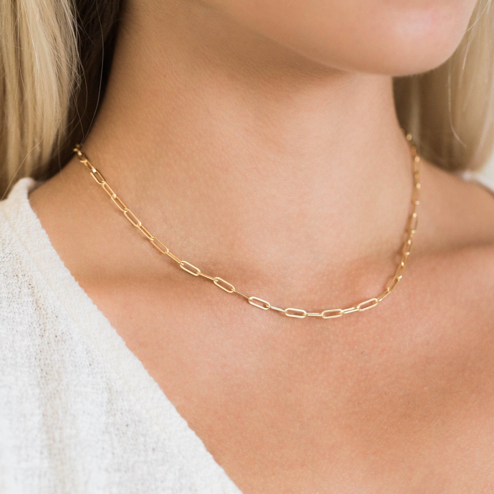 14K Gold Paperclip Chain Necklace