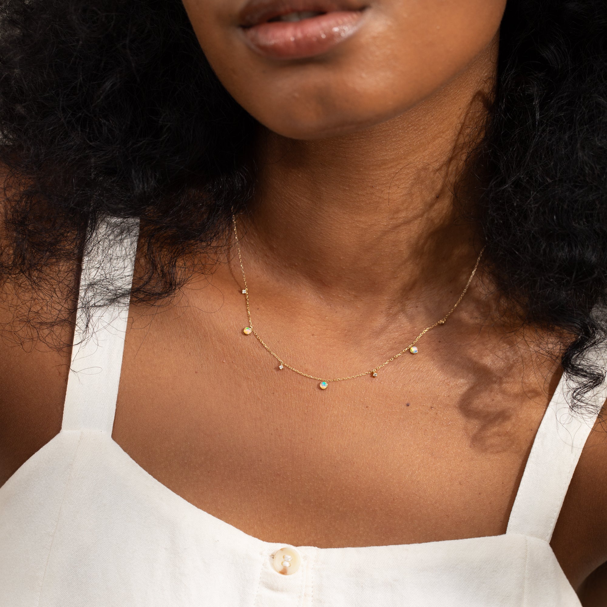 Opal + Diamond Station Necklace - Reversible