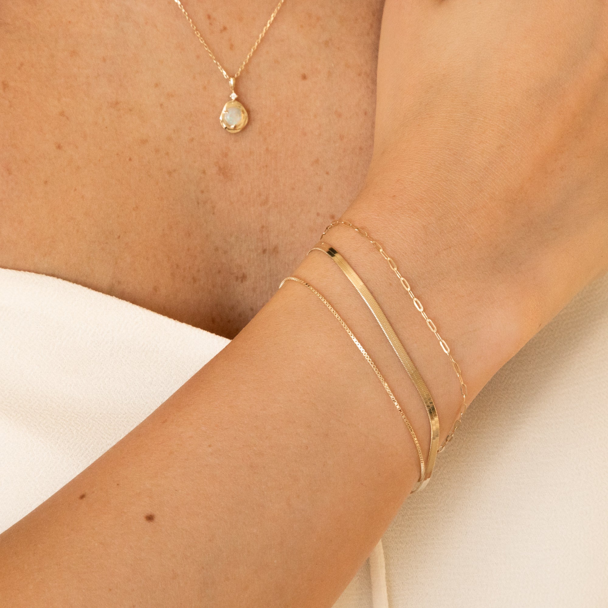Herringbone Bracelet - 14k Solid Gold
