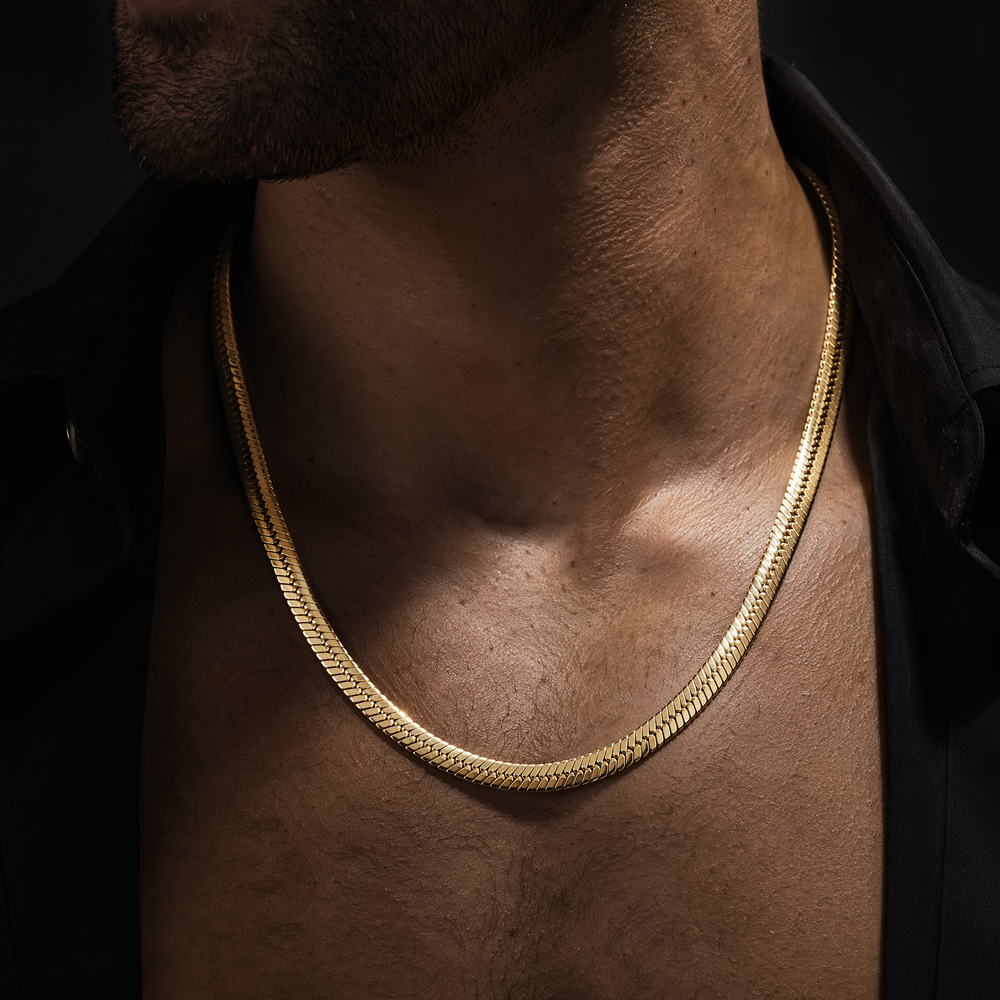 14K Gold Bold 10mm Herringbone Snake Chain Necklace