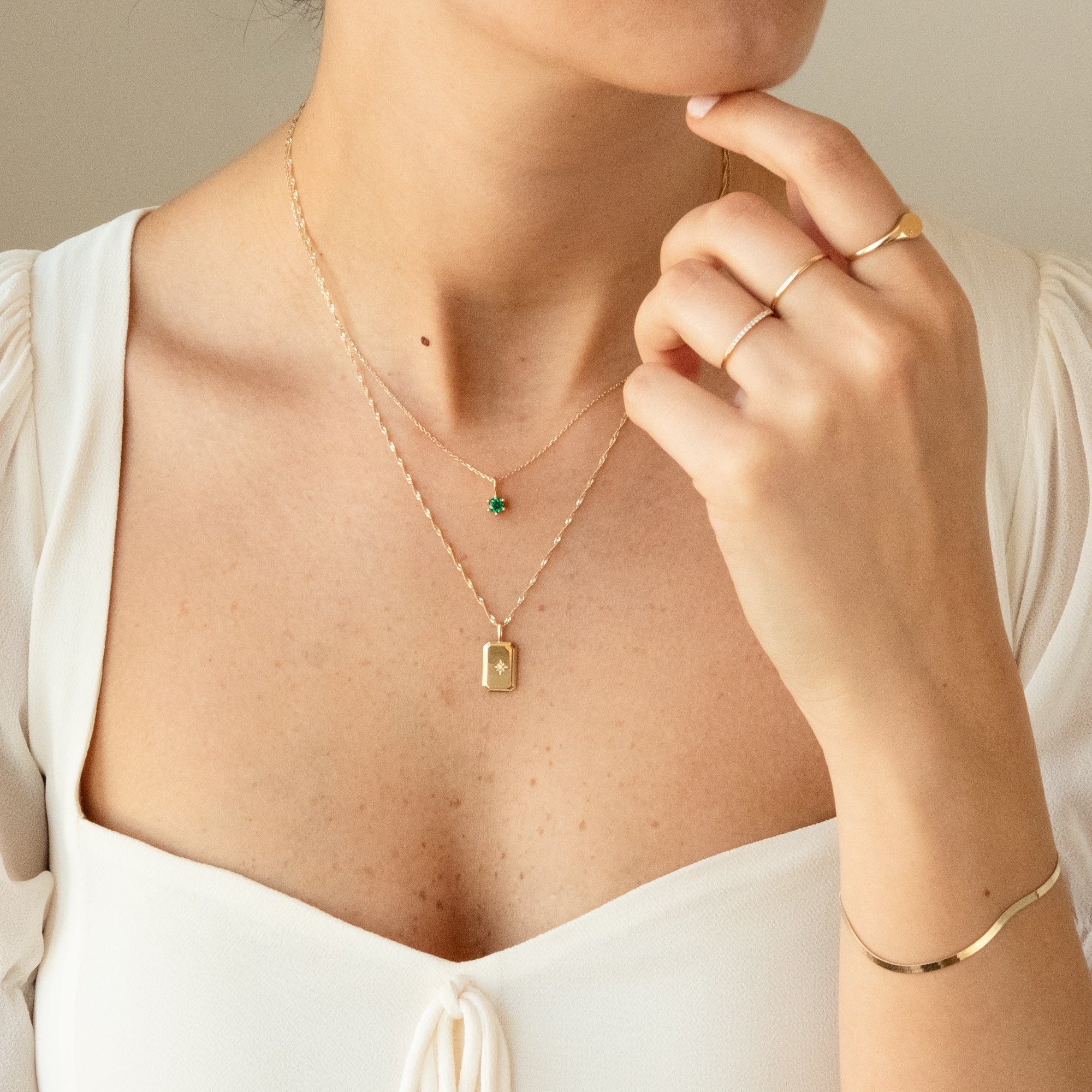 Rectangle Starburst Necklace - 14k Solid Gold