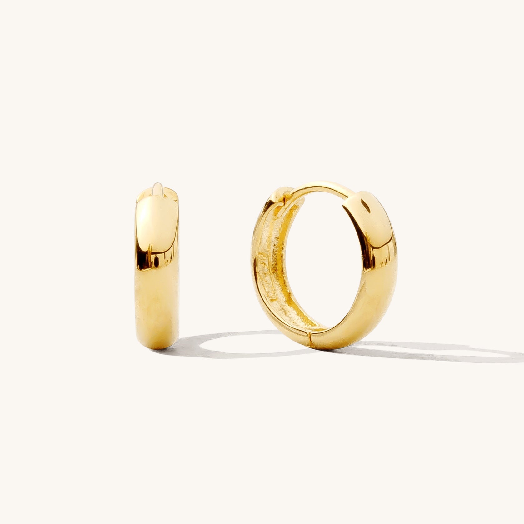 Thick Huggie Hoop Earrings - 14k Solid Gold