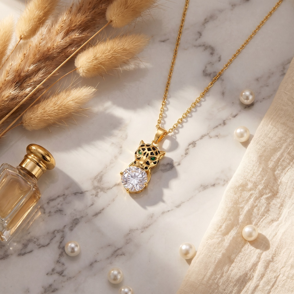 14K Gold Panther Pendant Necklace