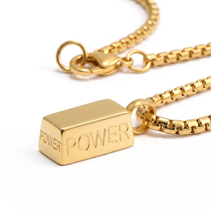 14K Gold “POWER” Pendant Necklace-Strong & Refined