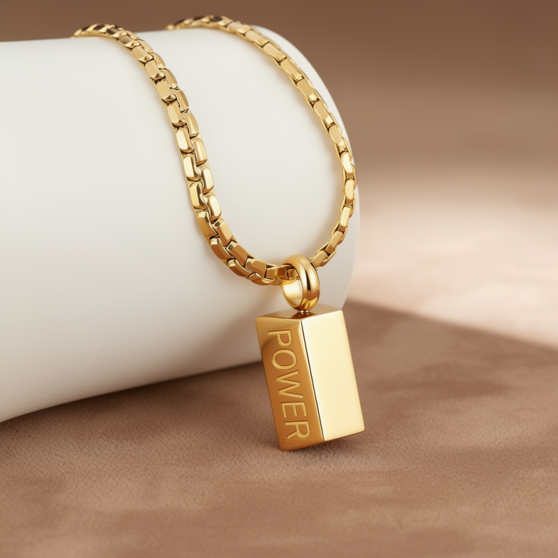 14K Gold “POWER” Pendant Necklace-Strong & Refined